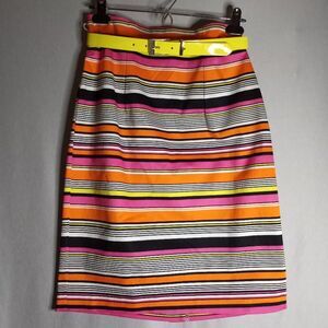 Worthington Cameron Stripe Belted Women's Fitted A-Line Skirt Size 4